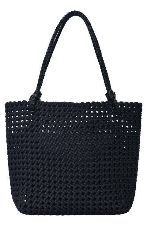 Knot Handle Woven Tote Bag