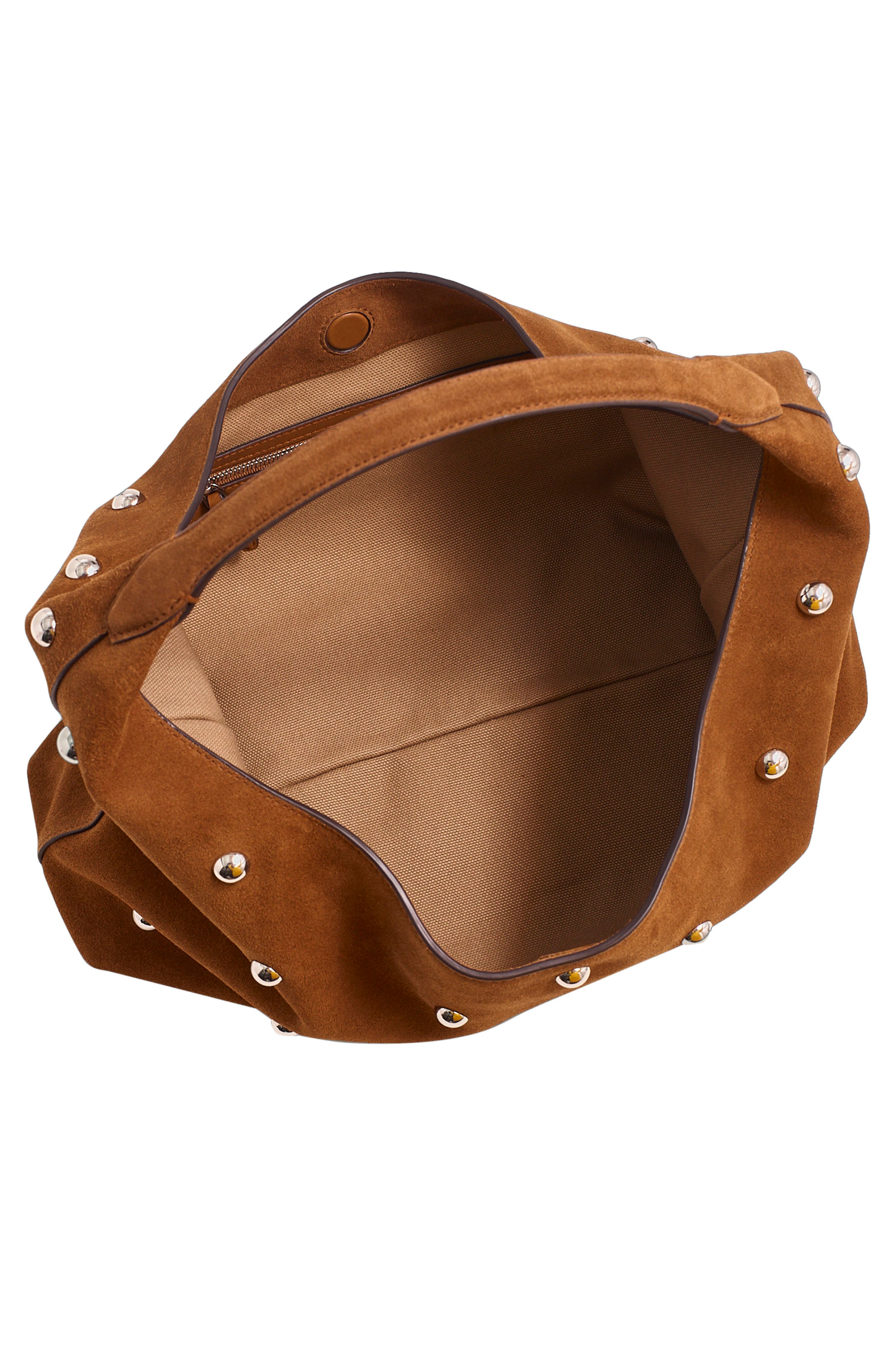 Madewell The Mylie Studded Suede Shoulder Bag, Alternate, color, Dried Acorn