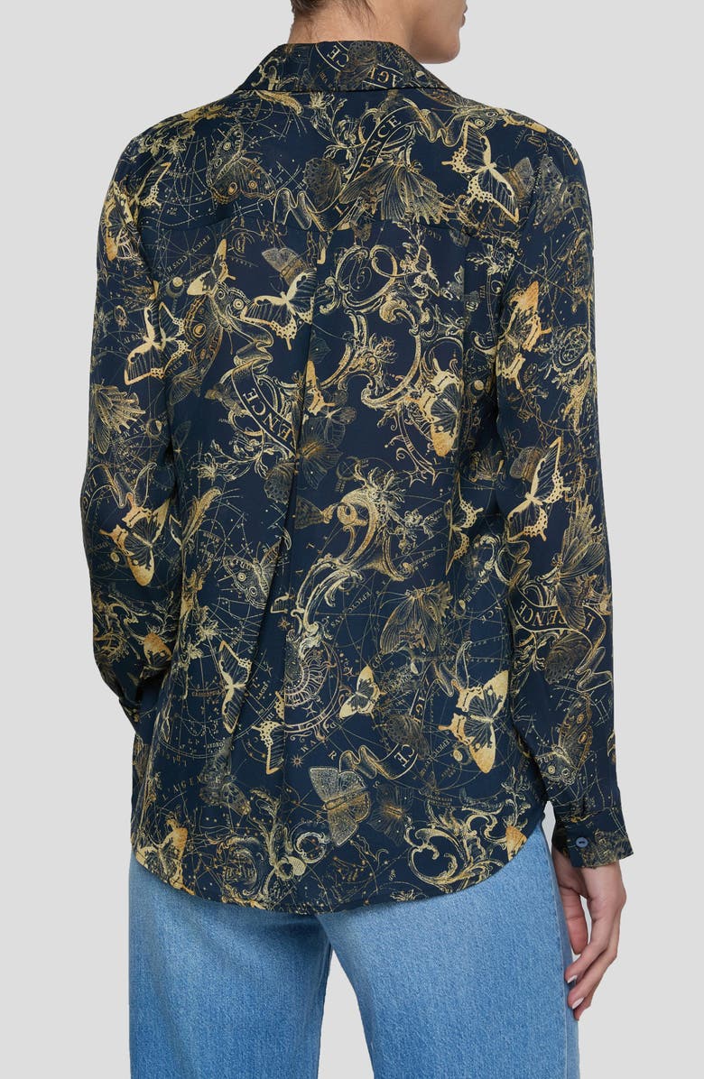L'AGENCE Nina Zodiac Toile Print Silk Button-Up Shirt, Alternate, color, Midnight/ Gold Zodiac Toile