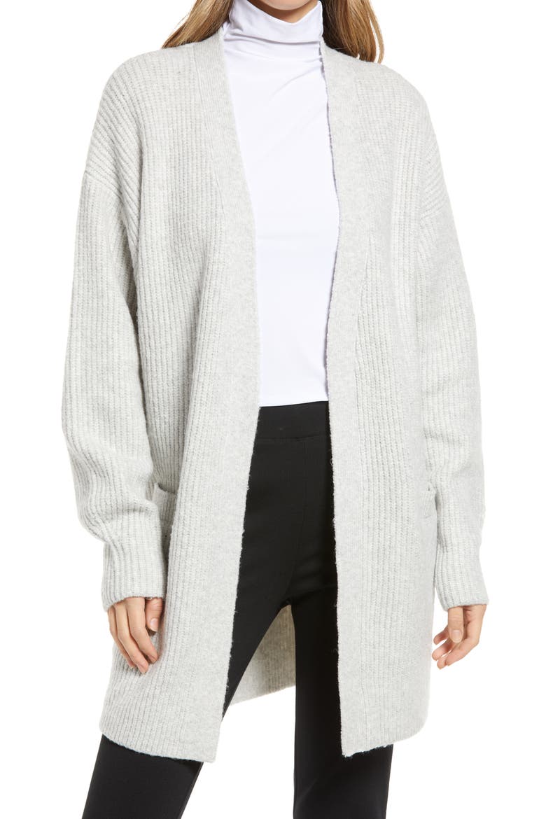 Open Front Long Cardigan, Main, color, GREY LIGHT HEATHER