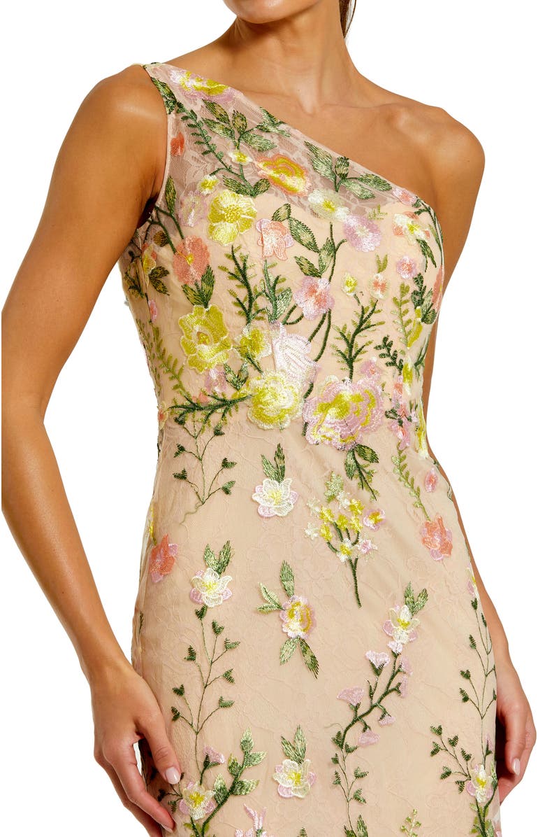Mac Duggal One Shoulder Lace Embroidered Gown, Alternate, color, Yellow Multi