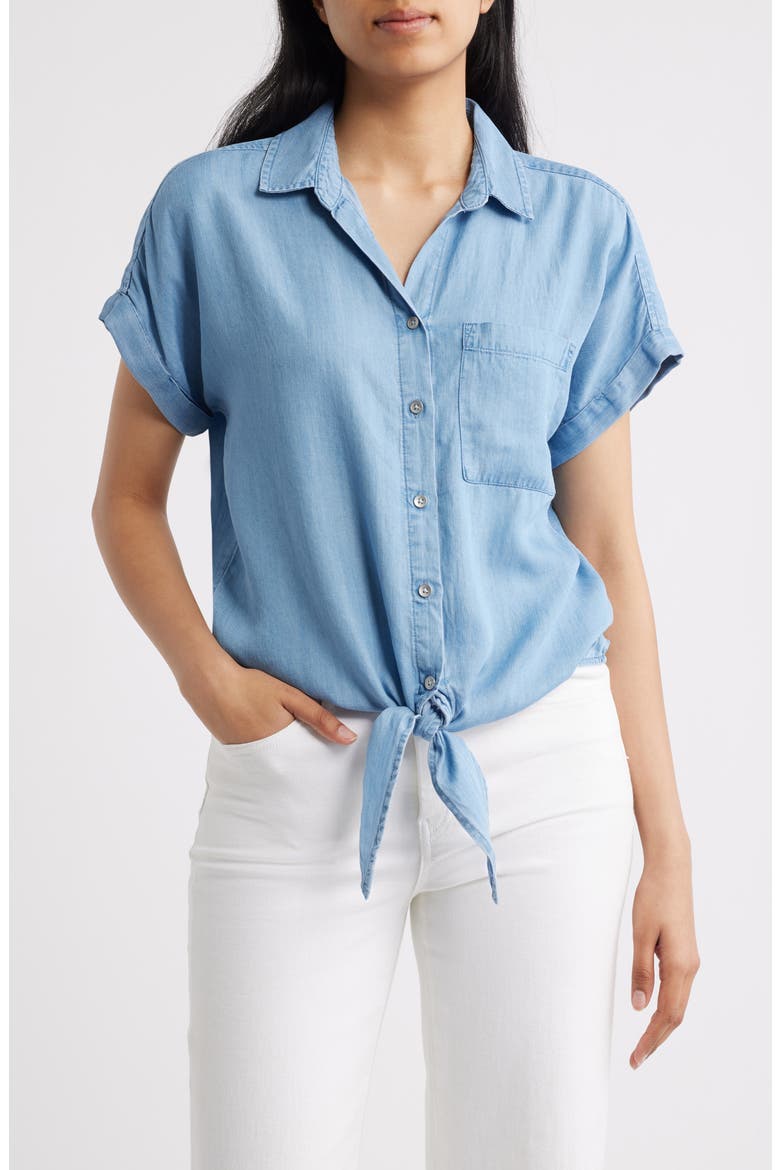 Romi Tie Front Denim Shirt, Main, color, LIGHT WASH