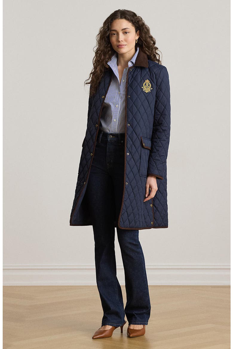 Crested Diamond Quilted Coat, Alternate, color, DK NAVY