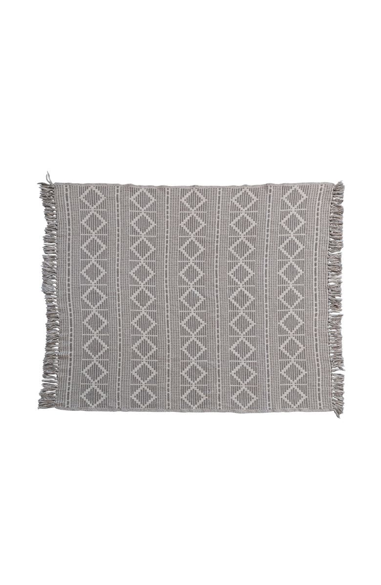 Storied Home Soft Reclaimed Cotton Jacquard Throw Blanket with Fringe, Main, color, Gray