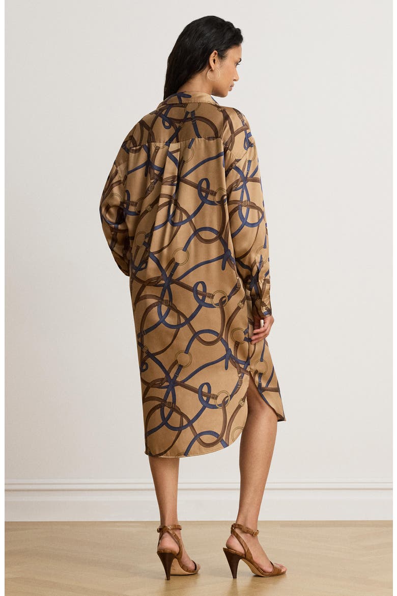 Belt Print Long Sleeve Twill Shirtdress, Alternate, color, CAMEL BEIGE