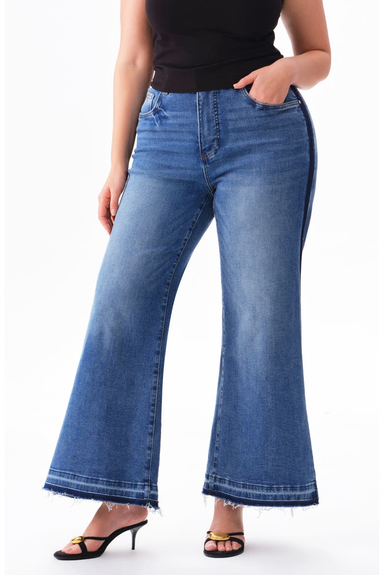 High Waist Raw Hem Wide Leg Jeans, Alternate, color, TRAPPIST-1E