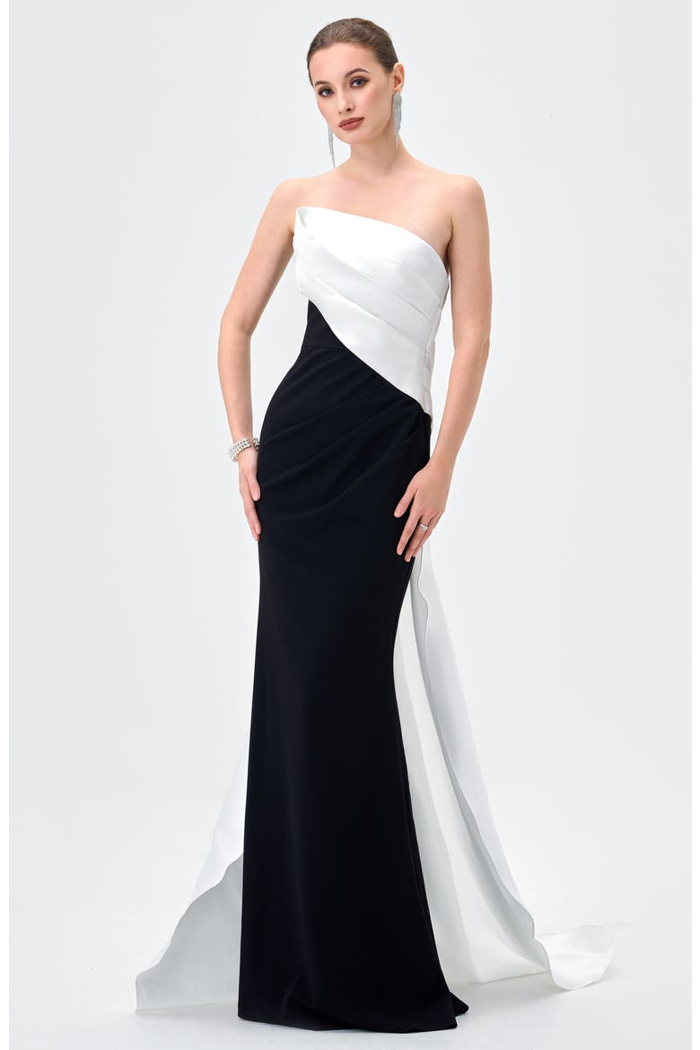 Roella Asymmetric Sash Gown, Alternate, color, BLACK/WHITE