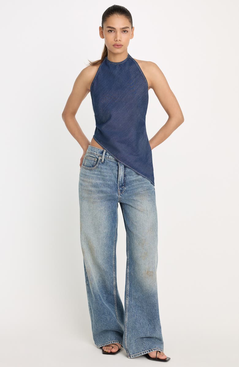 Good American Asymmetric Hem Halter Top, Alternate, color, Indigo1187