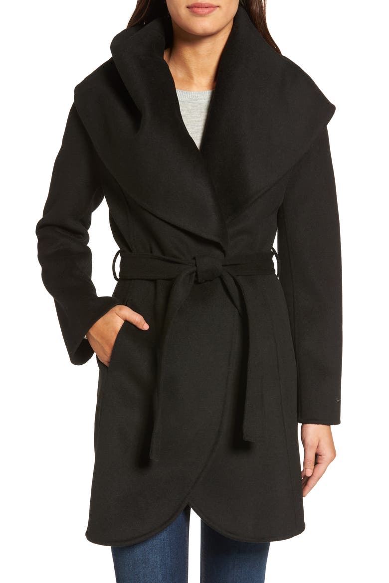 Marla Double Face Wool Blend Wrap Coat, Main, color, BLACK