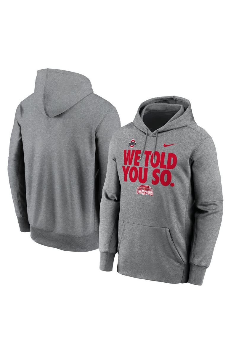 Nike Men's Nike Heather Gray Ohio State Buckeyes College Football Playoff 2024 National Champions We Told You So Pullover Hoodie, Main, color, 