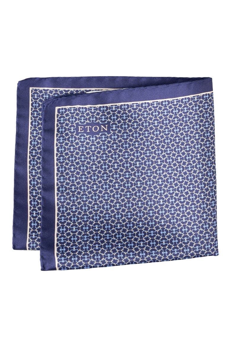 Geometric Silk Pocket Square, Main, color, NAVY