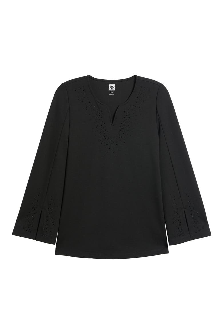 Embellished Notch Neck Split Sleeve Tunic, Main, color, ANNE BLACK
