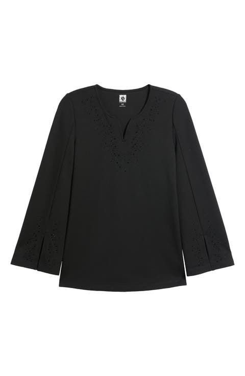Embellished Notch Neck Split Sleeve Tunic