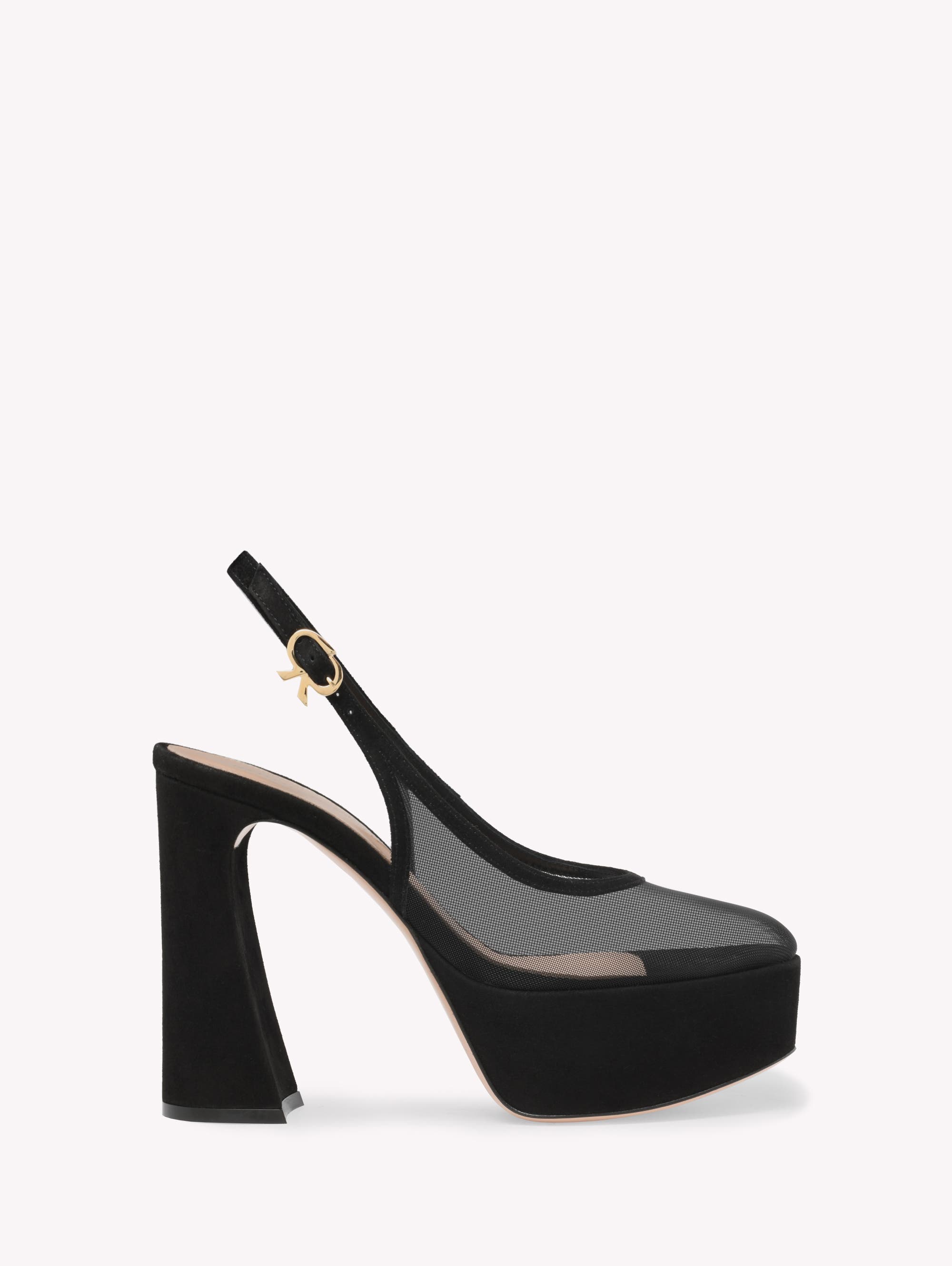 Gianvito Rossi Chopine Slingback, Main, color, Black Suede And Plexi