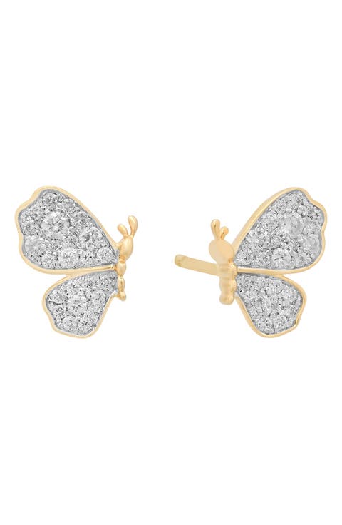 18k Gold Diamond Butterfly Stud Earrings