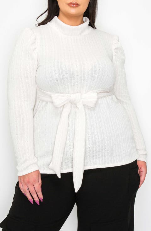 Catriona Waist Tie Mock Neck Sweater (Plus)