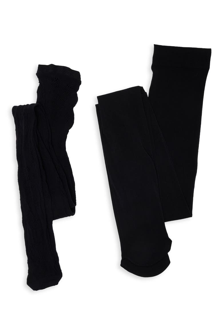 2-Pack Assorted Opaque & Openwork Tights, Main, color, BLACK