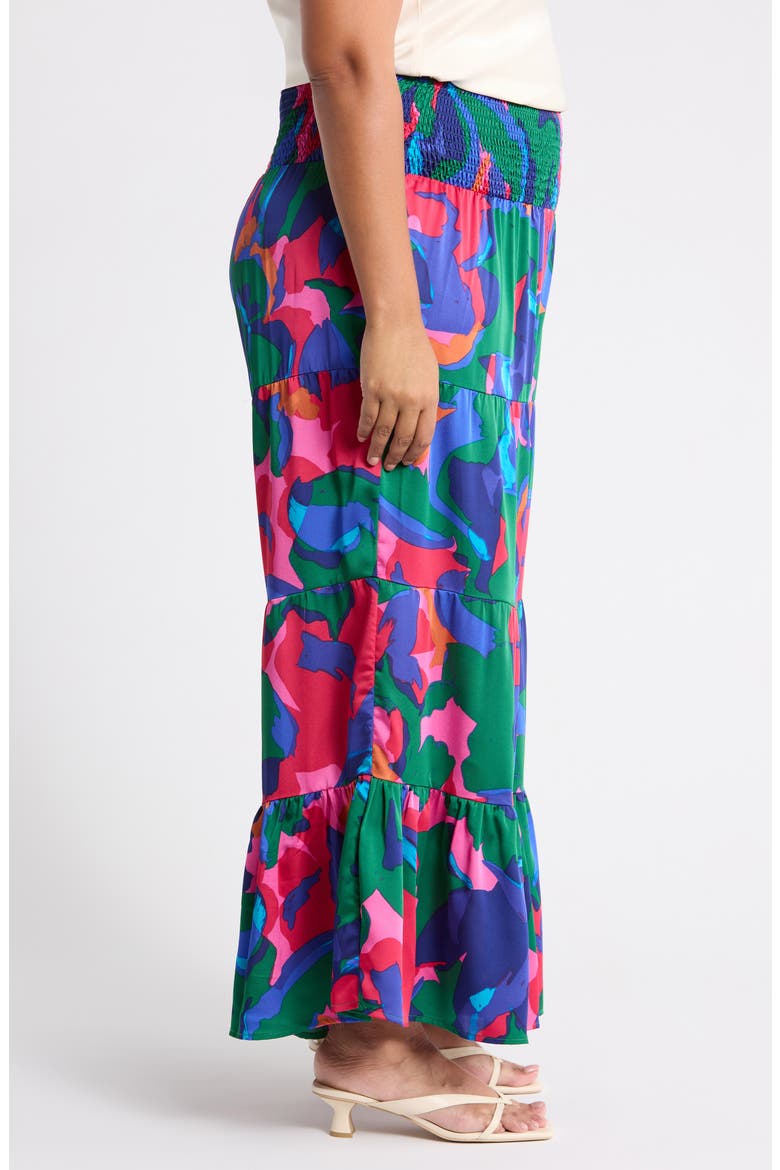 Gem Tone Smocked Waist Satin Flare Pants, Alternate, color, MAGENTA-BLUE-GREEN
