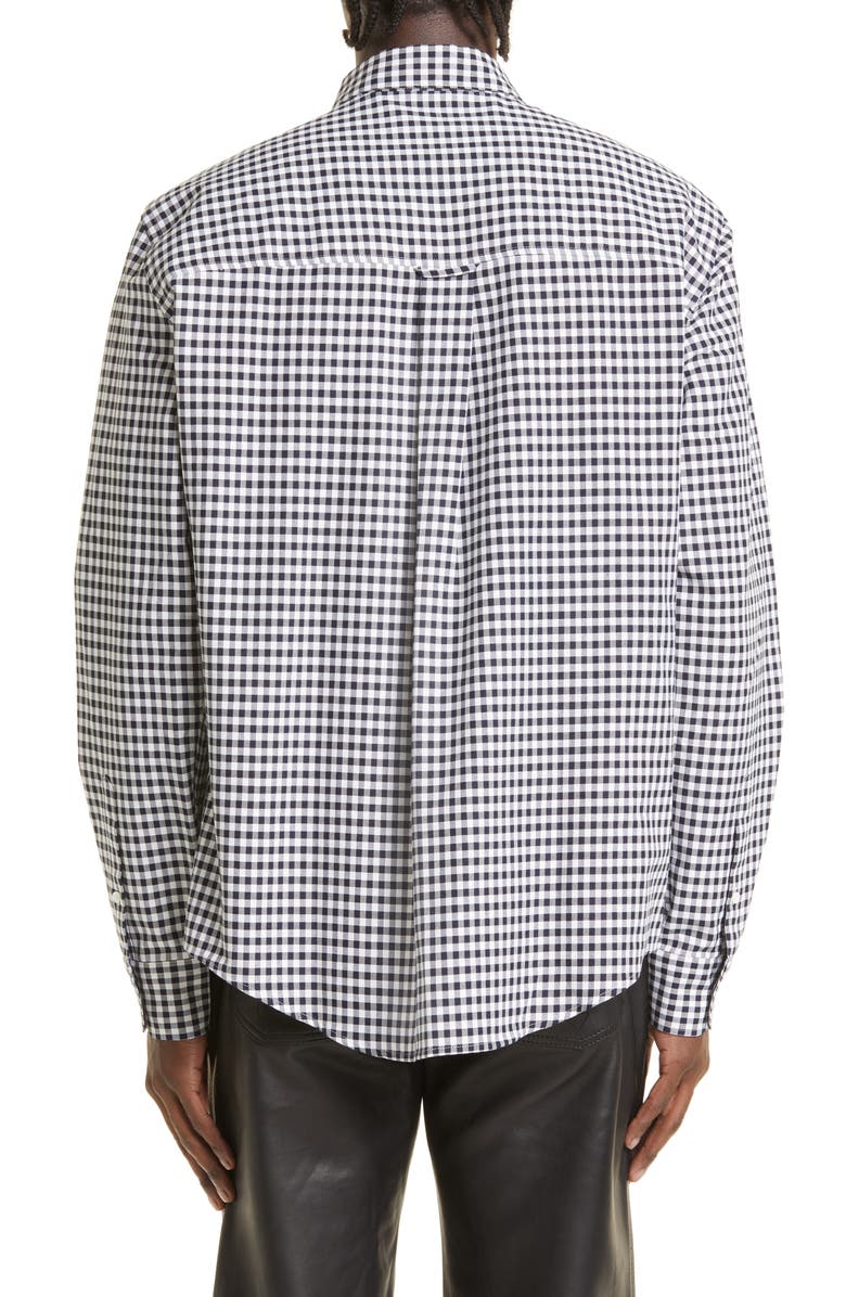 AMI PARIS Ami De Coeur Embroidered Gingham Button-Down Shirt, Alternate, color, 