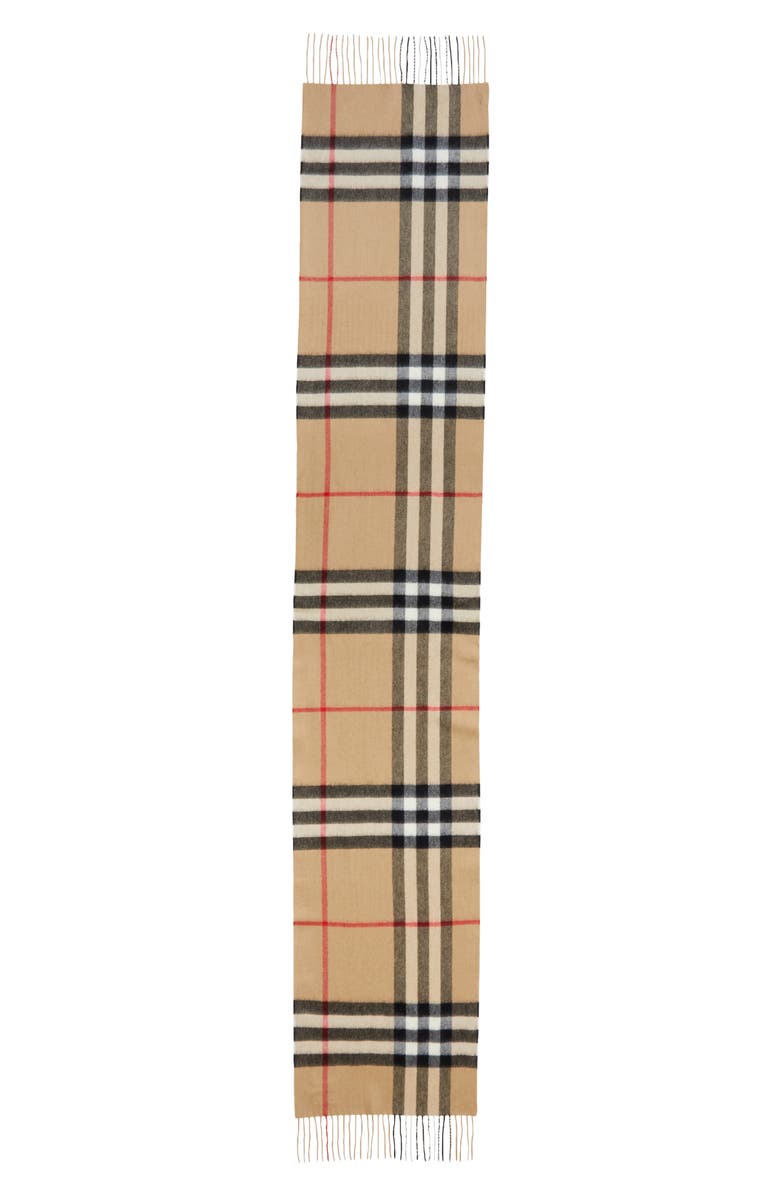 Burberry Check Cashmere Scarf, Main, color, Camel