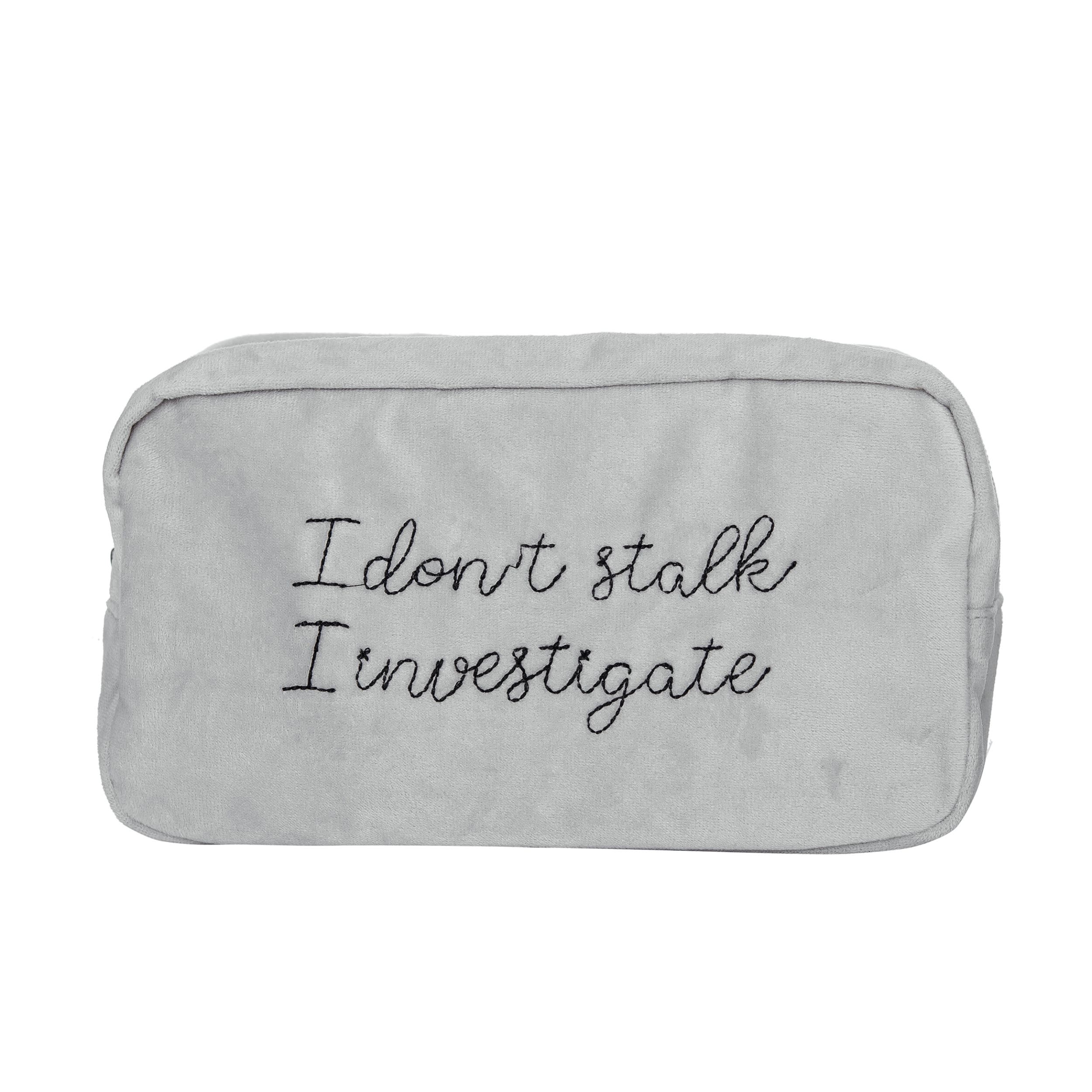 I Investigate Large Velvet Bag Polyester Grey, Main, color, Grey