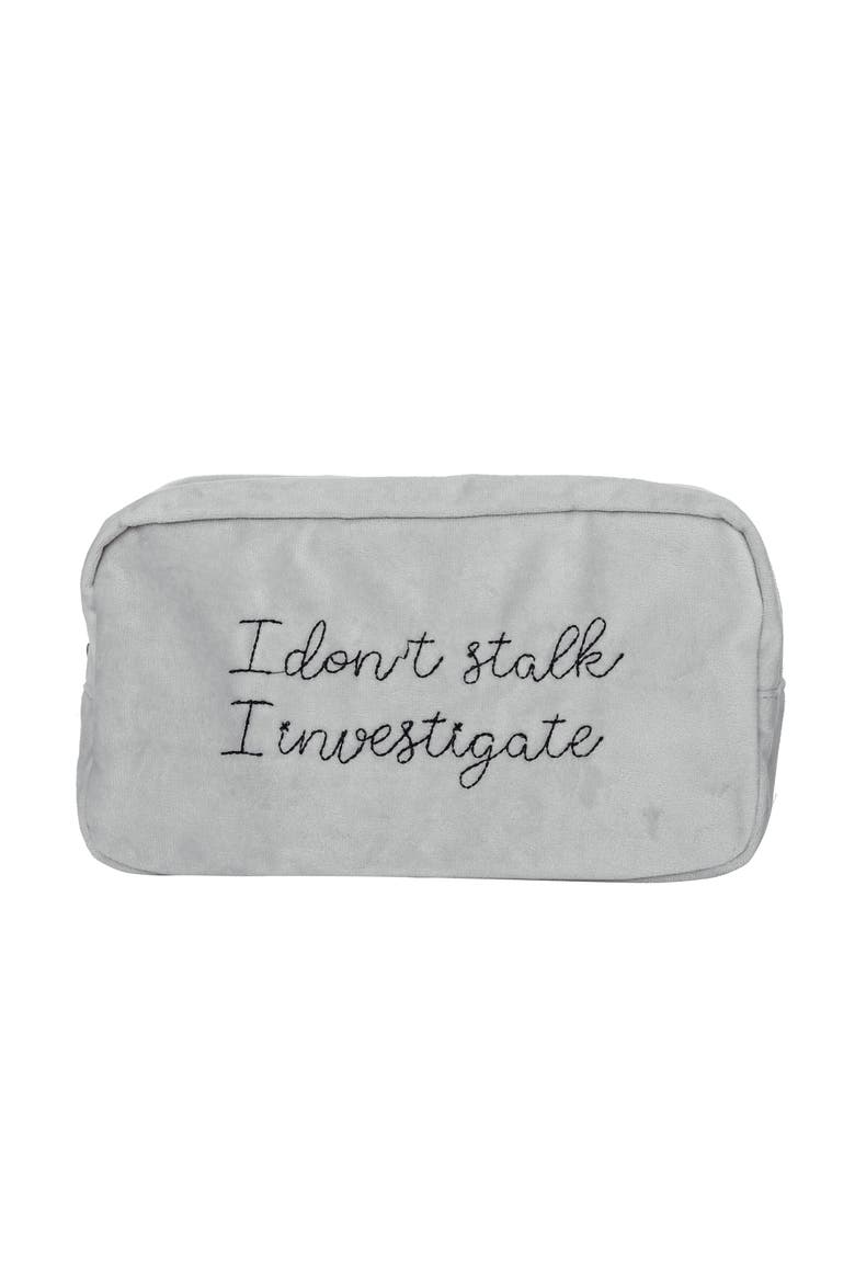 I Investigate Large Velvet Bag Polyester Grey, Main, color, Grey