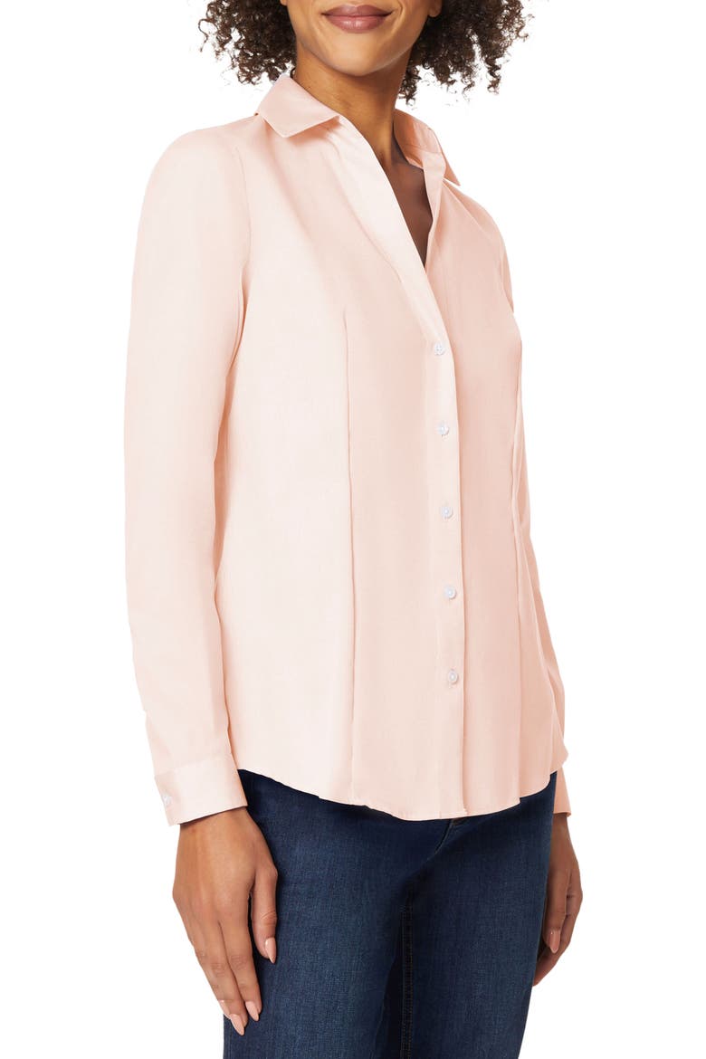 Solid Button-Up Cotton Shirt, Alternate, color, ROSE