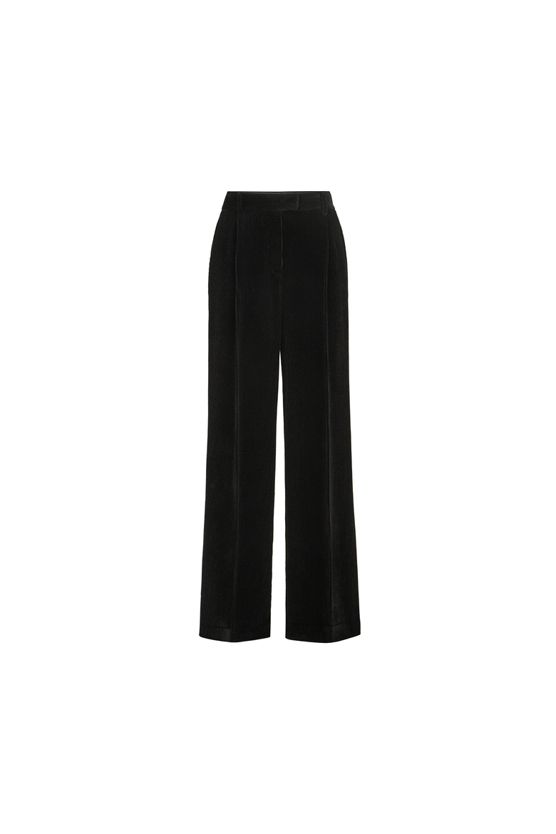 Sparkling corduroy loose pleated trousers with monili, Alternate, color, Black
