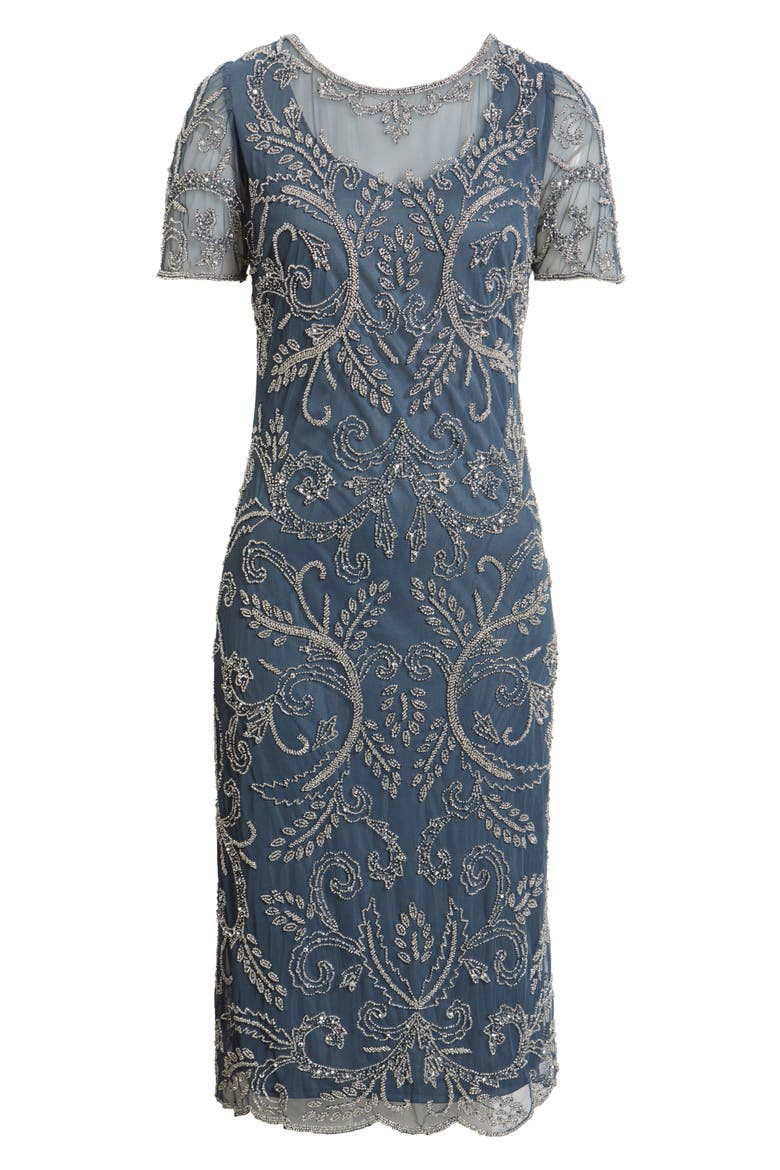 Embellished Illusion Neck Cocktail Dress, Alternate, color, GREY