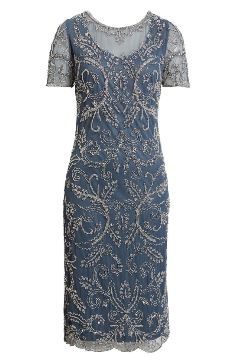 Pisarro Nights Embellished Illusion Neck Cocktail Dress, Alternate, color, Grey
