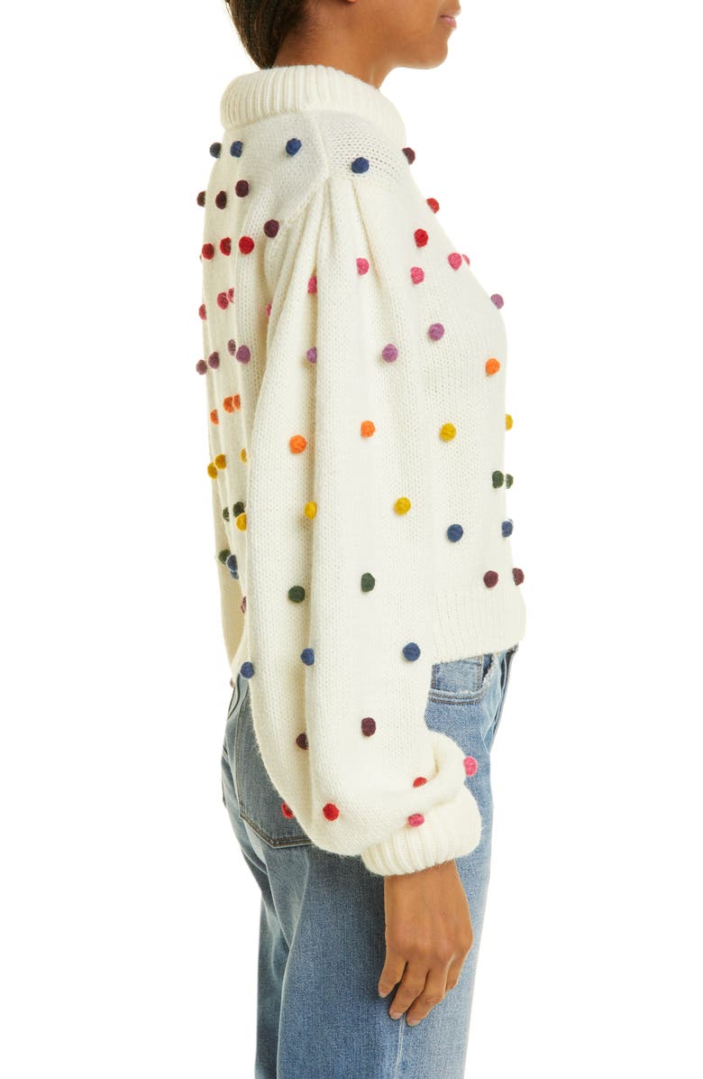 FARM Rio Rainbow Pom Blouson Sleeve Sweater, Alternate, color, Off-White Multi