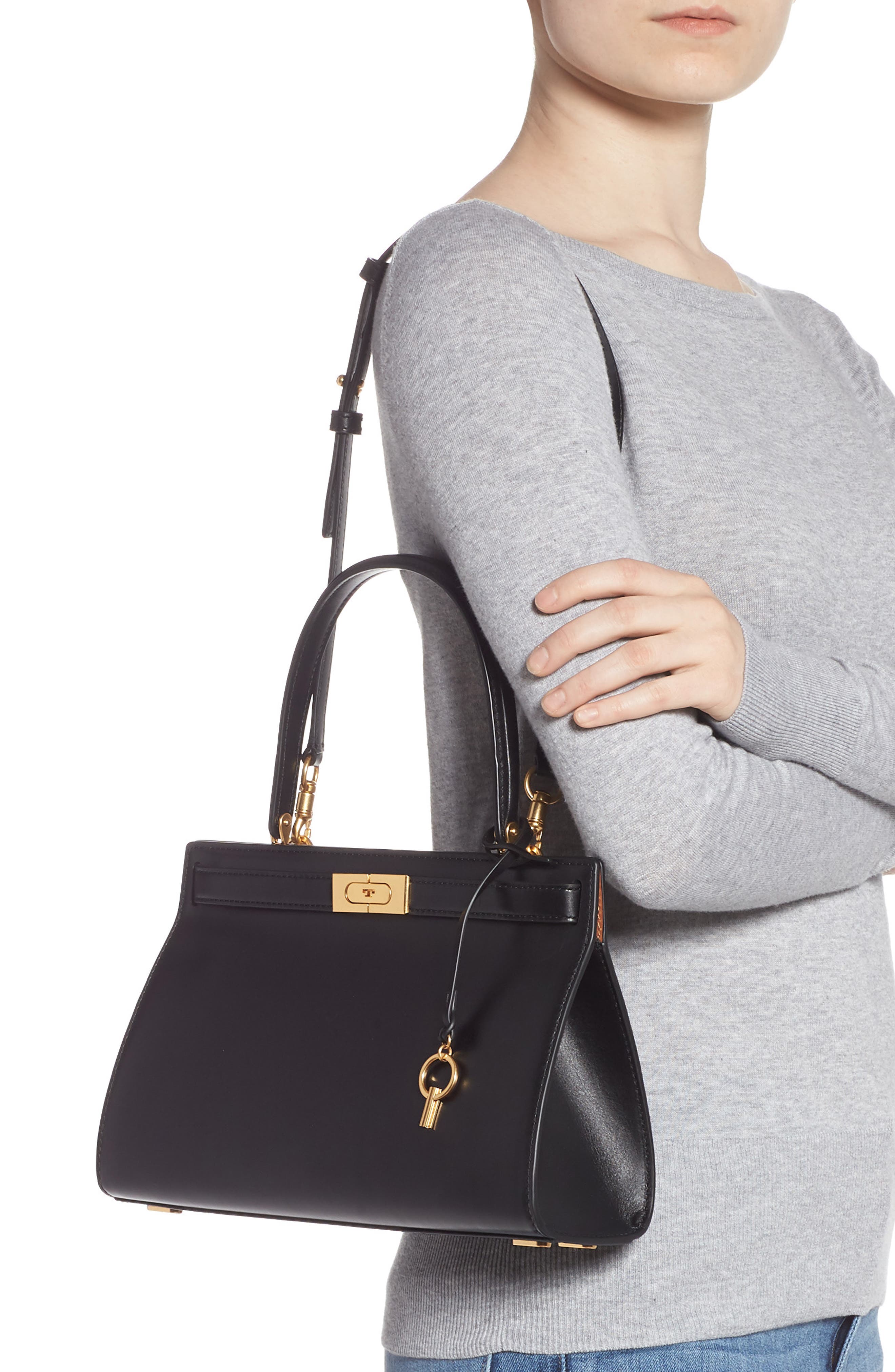 Small Lee Radziwill Leather Bag, Alternate, color, BLACK