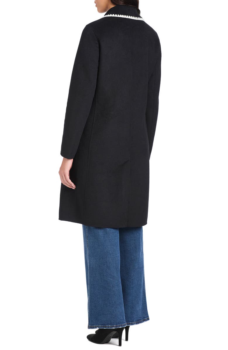 Kate Spade New York embroidered double breasted top coat, Alternate, color, Black