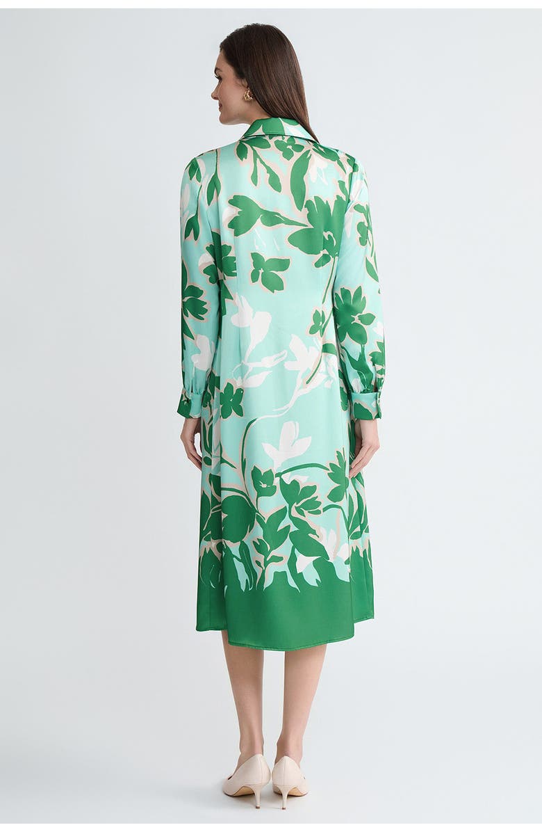 Ming Wang Floral Printed Crepe de Chine Maxi Shirt Dress, Alternate, color, Kelly Green/Euca/Lime/Ivory