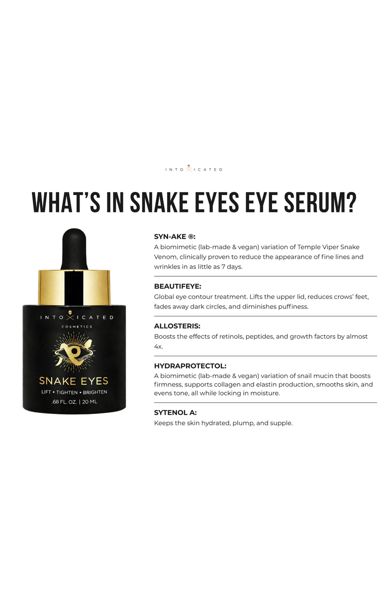 Intoxicated Cosmetics Snake Eyes | Eye Serum | 0.5 fl.oz/15 mL - Lifting Formula for Daily Moisture and Eye Contour, Alternate, color, NO COLOR