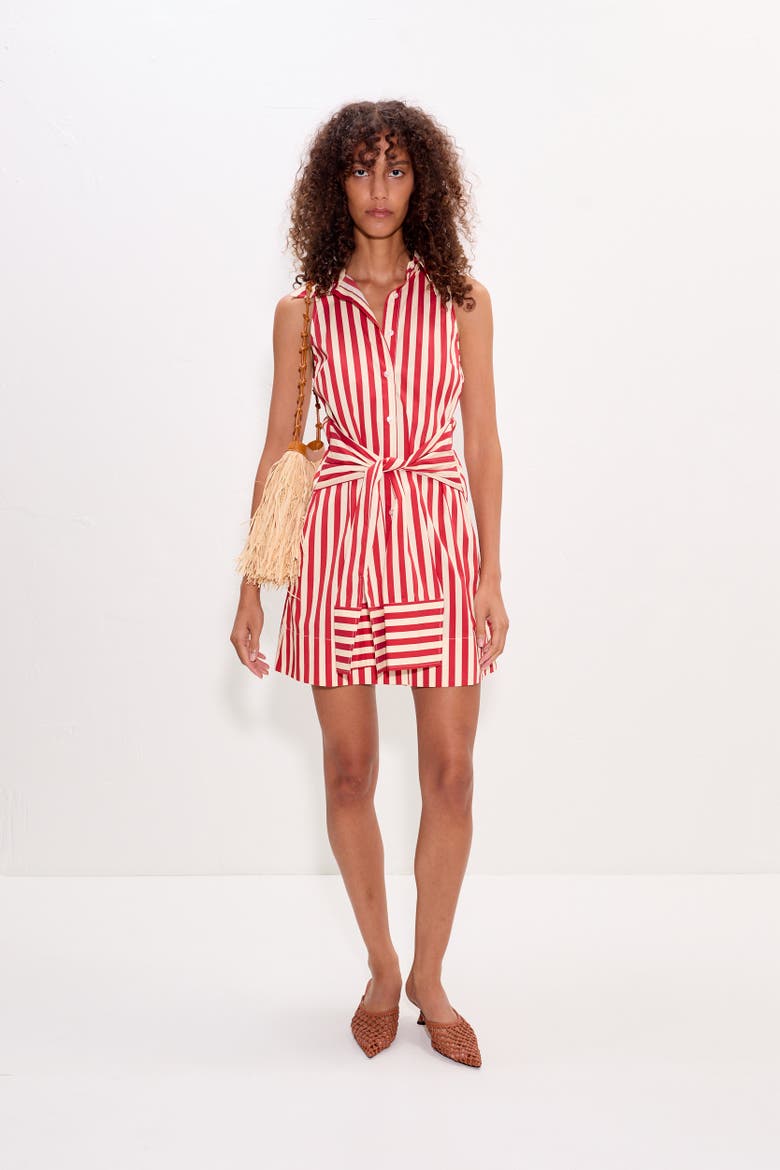 Inna Sleeveless Poplin Mini Dress, Alternate, color, Venetian Red Stripe
