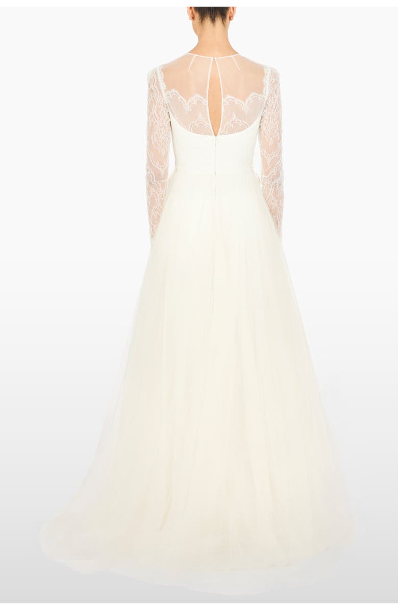 Jenny Packham Silk Crush Lace Long-sleeve Bridal Dress, Alternate, color, Ivory