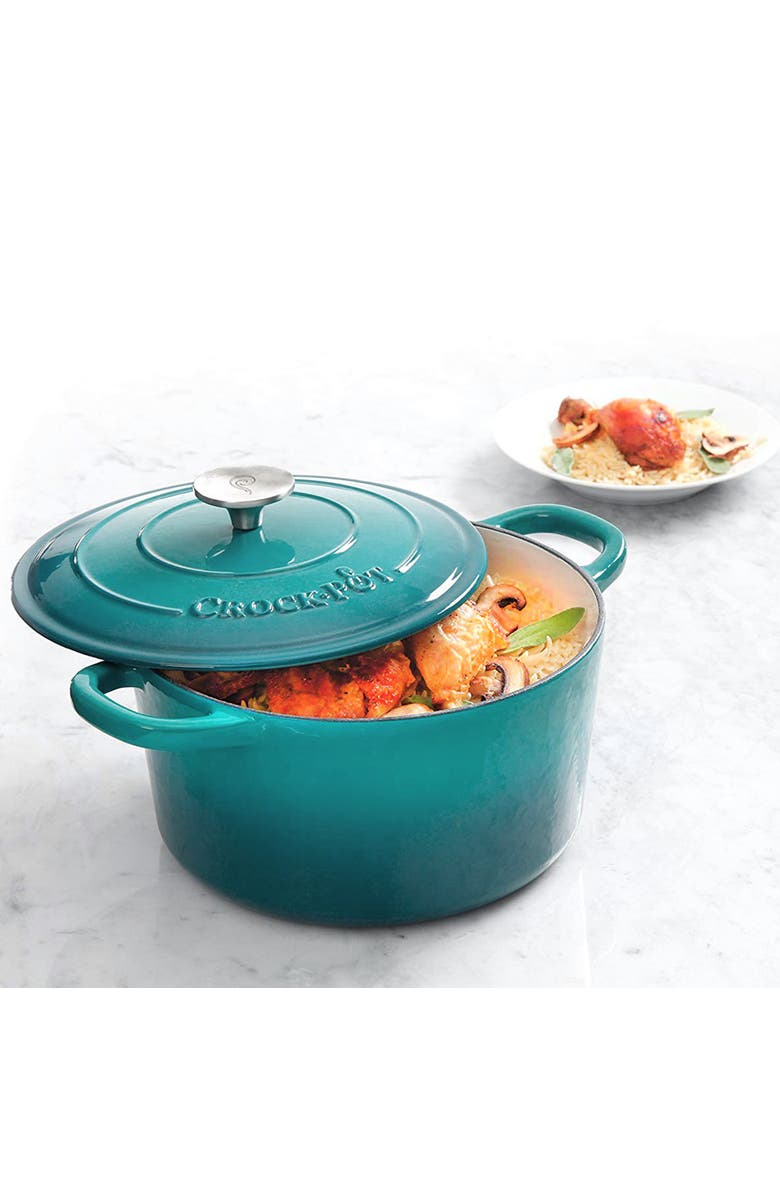 Crock-pot 3 Quart Enameled Cast Iron Casserole with Lid, Alternate, color, Blue