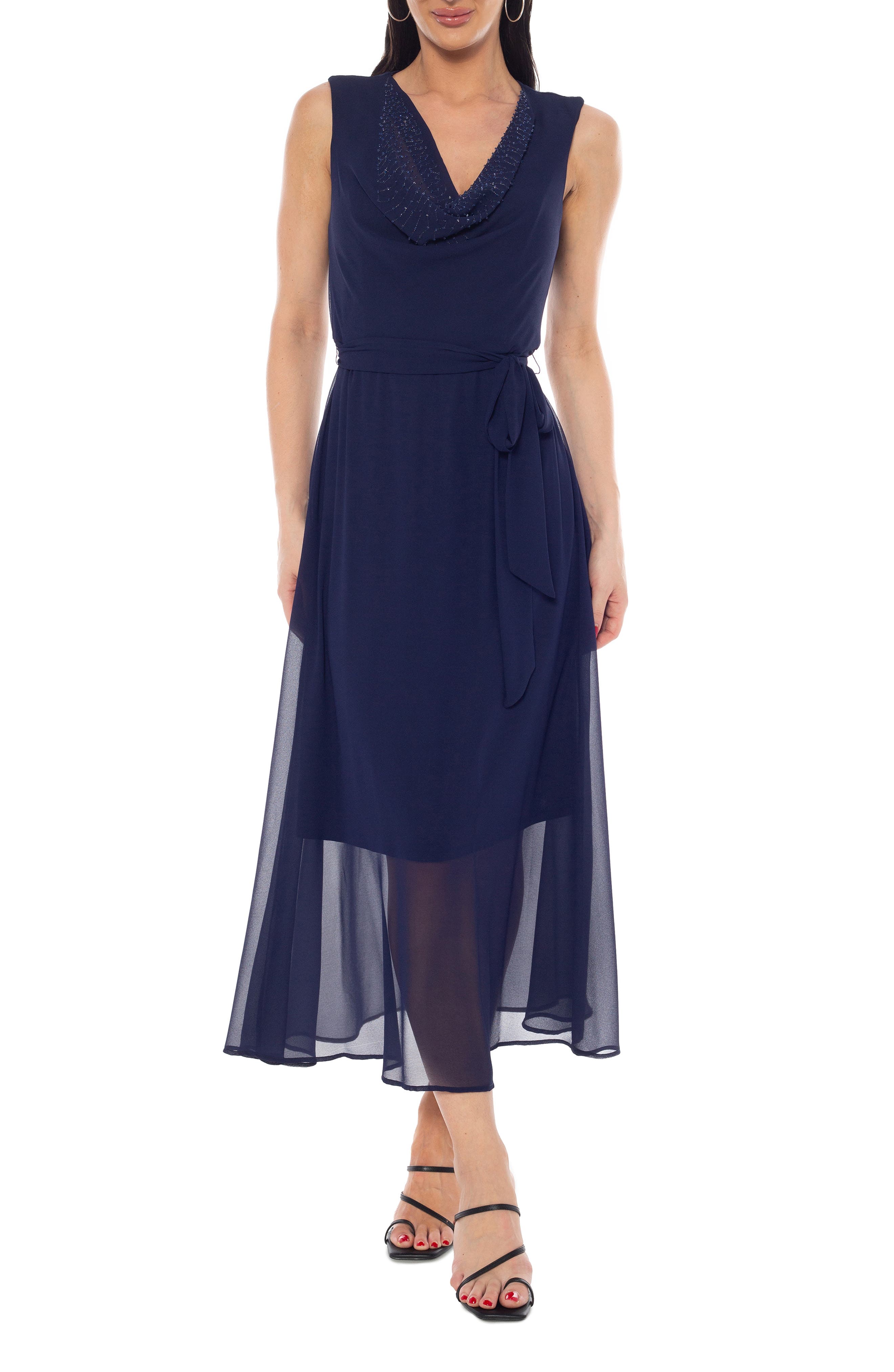 Embelished Cowl Neck Midi Dress