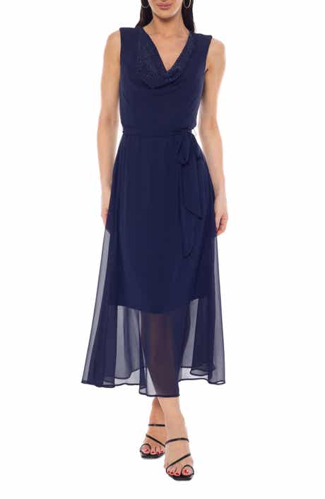 Embelished Cowl Neck Midi Dress