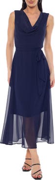 Oleg Cassini Embelished Cowl Neck Midi Dress