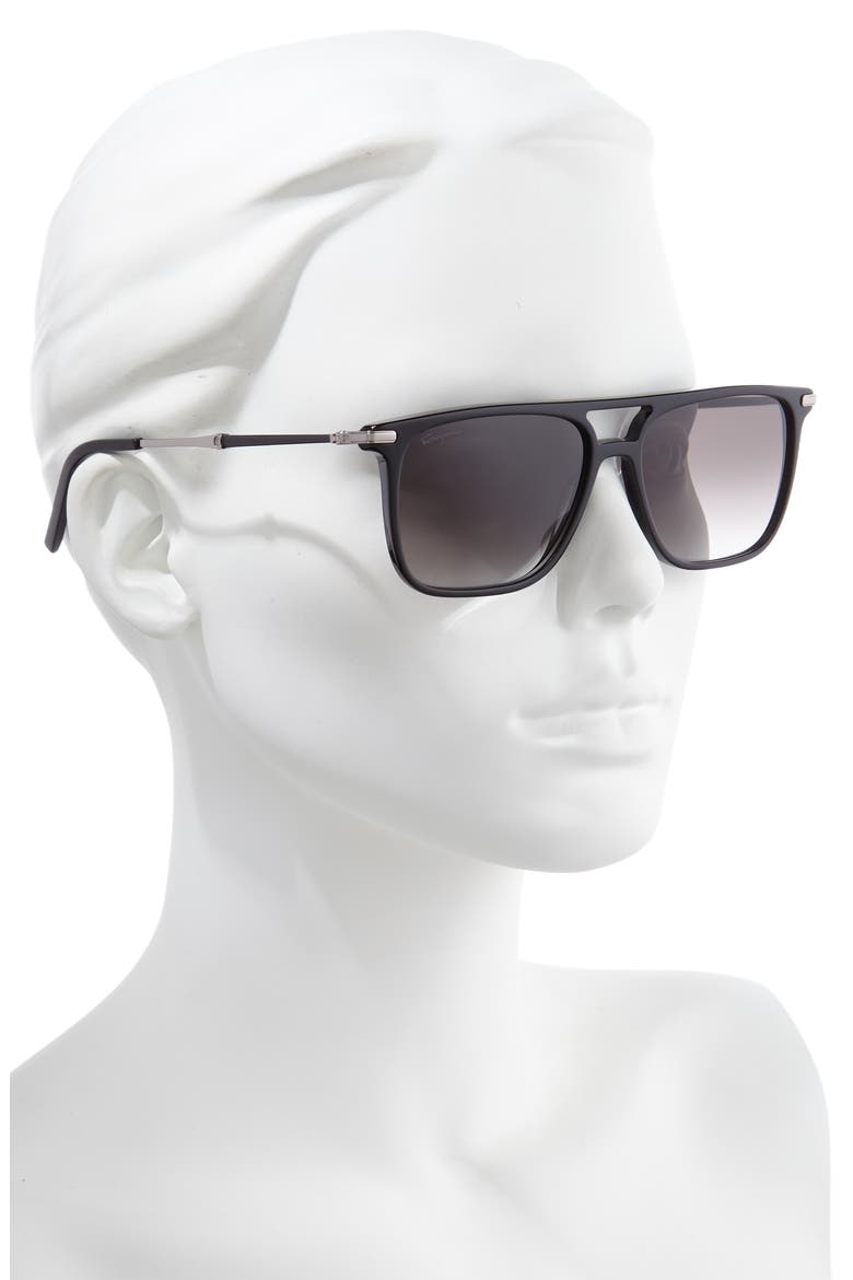 Salvatore Ferragamo 57mm Square Sunglasses, Alternate, color, BLACK