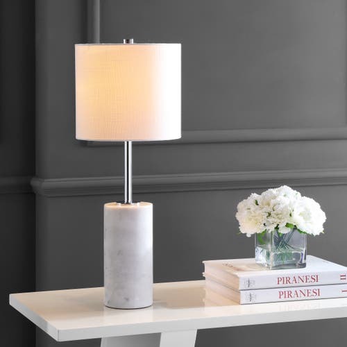 Jonathan Y Aksel 25.5" Marble Led Table Lamp, White/chrome In White Marble/chrome