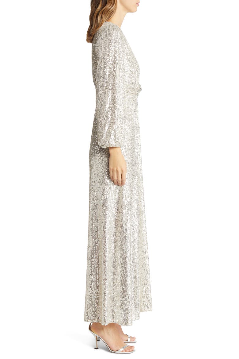 Sequin Long Sleeve A-Line Gown, Alternate, color, JBS SILVER