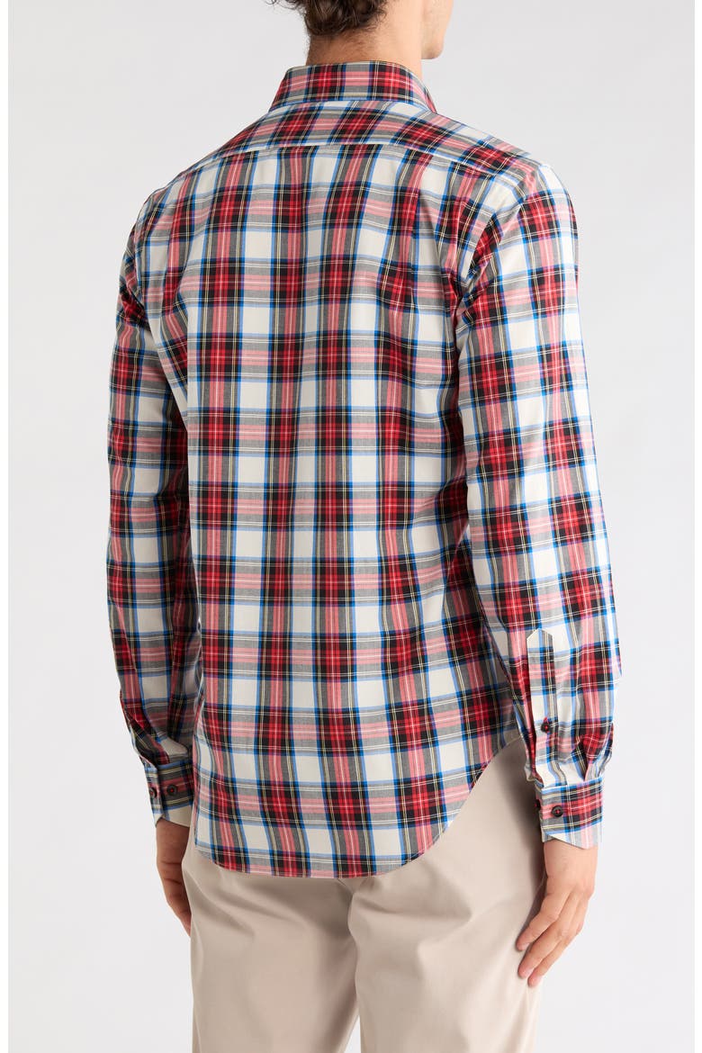 Trim Fit Tartan Check Dress Shirt, Alternate, color, SANGRIA