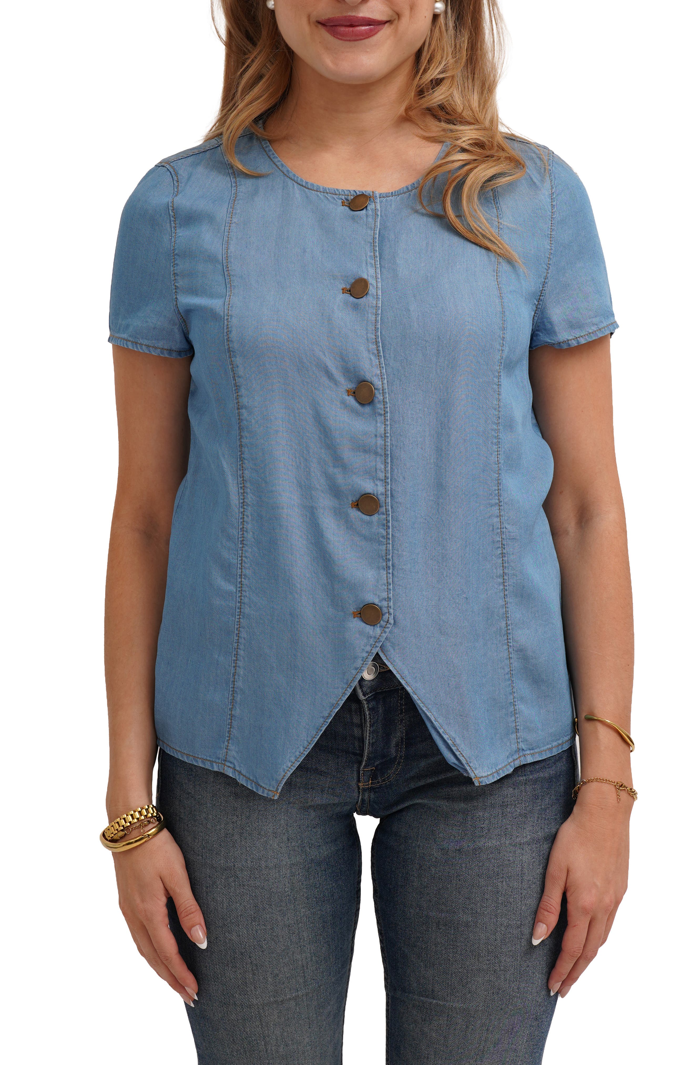CYRUS Short Sleeve Button Front Top