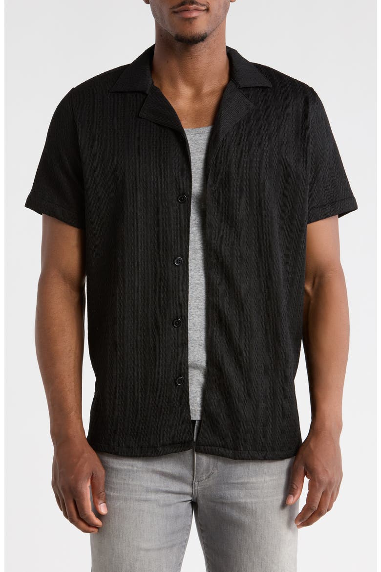 Modern Fit Textured Camp Shirt, Main, color, BLACK