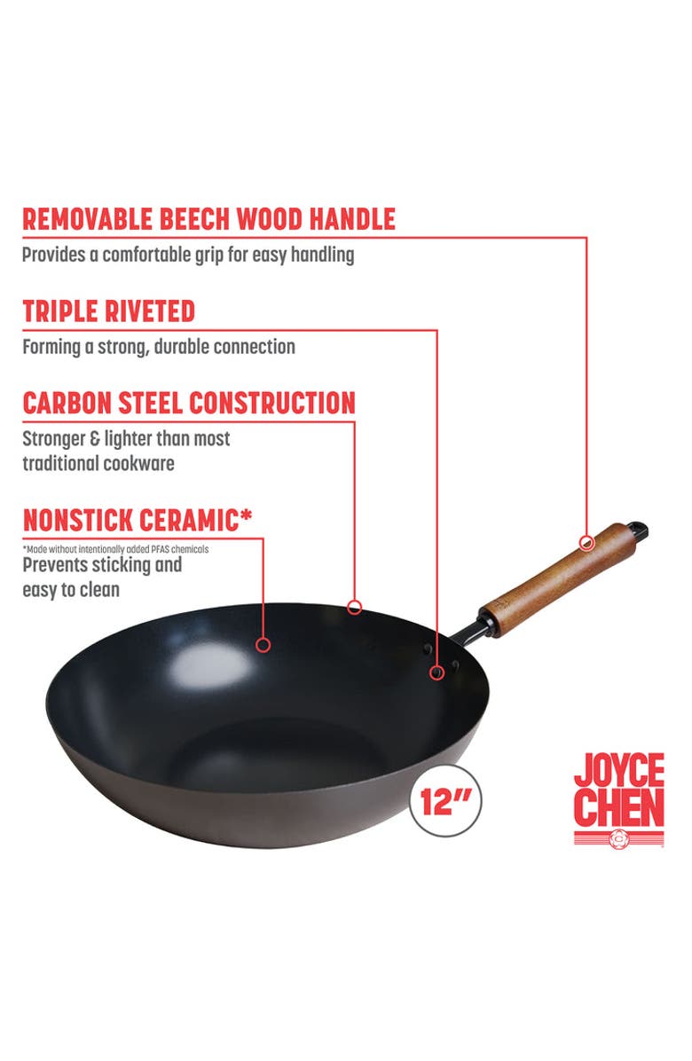 JOYCE CHEN Carbon Steel Ceramic Nonstick Stir Fry Pan, Alternate, color, Black