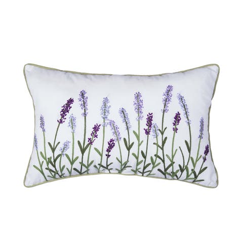 Lavender Fields Embroidered Throw Pillow, 14" x 22"