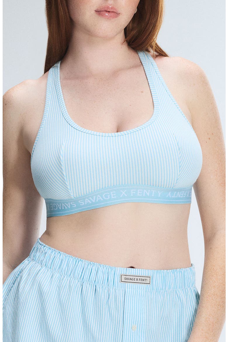 Stretch Cotton Essentials Bralette, Main, color, BEACHY BLUE LINE BY LINE PRINT